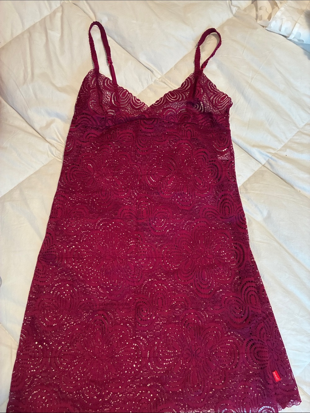 Lace V-Neck Slip Chemise in Burgundy